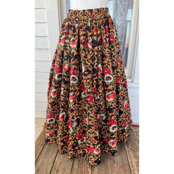 Vintage 1960s Puffy Crinoline Maxi Skirt Metallic Floral - Picture 2 of 15